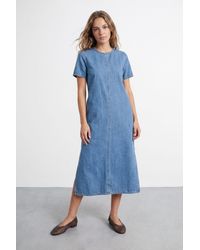 Warehouse - Petite Denim Side Split Midi Dress - Lyst