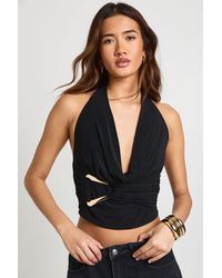 Boohoo - Double Layer Slinky Halter Neck Buckle Trim Top - Lyst