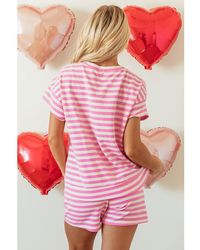 Azura Exchange - Stripe Crew Neck T Shirt And Drawstring Shorts Set - Lyst