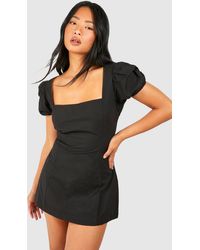 Boohoo - Petite Puff Sleeve Mini Dress - Lyst