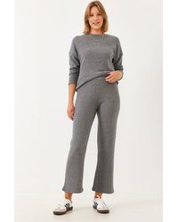 Bianco Lucci - Ribbed Textured Crew Neck Sweater And Pants Set - Lyst