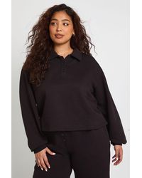 Boohoo - Plus Button Down Collared Sweatshirt - Lyst
