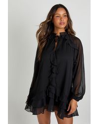 Boohoo - Chiffon Ruffle Smock Dress - Lyst