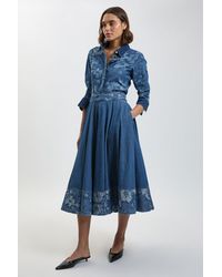 Karen Millen - Jacquard Denim Full Skirt - Lyst