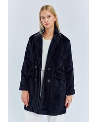 MixRay - Dikke Pluche Knop Midi Jas Met Col - Lyst