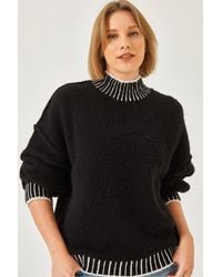 Bianco Lucci - Patterned Turtleneck Loose Fit Sweater - Lyst