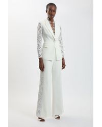 Karen Millen - Compact Stretch Lace Mix Tailored Wide Leg Trouser - Lyst