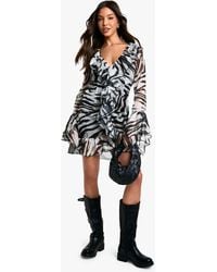 Boohoo - Extreme Ruffle Chiffon Zebra Shift Dress - Lyst