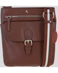 Ashwood Leather - Flat Crossbody Bag With Contrast Strap - Lyst