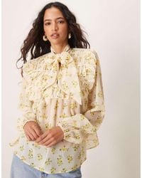 ASOS - Tie Neck Shirred Frill Detail Top - Lyst