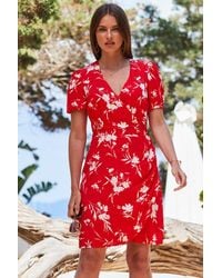 Sosandar - Floral Print Button Detail Faux Wrap Dress - Lyst