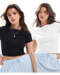 Miss Selfridge - 2 Pack Short Sleeve Ribbed Lettuce Edge T-Shirt - Lyst