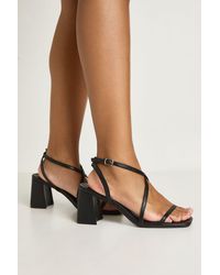 Boohoo - Mid Block Cross Front Strappy Heels - Lyst