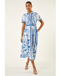 Roman - Floral Border Print Collared Shirt Dress - Lyst