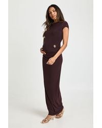 Boohoo - Maternity Ruched Waist Trim Detail Cap Sleeve Maxi Dress - Lyst