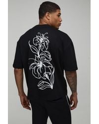 BoohooMAN - Oversized Boxy Floral Puff Print Extended Neck T-Shirt Cotton - Lyst
