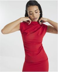 River Island - Short Sleeve Drape High Neck Top - Lyst