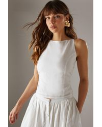 Warehouse - Premium Linen Blend Racer Cross Back Crop Top - Lyst
