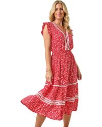 Roman - Petite Floral Print Ric Rac Midi Dress - Lyst