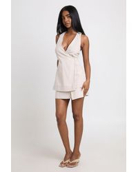 Boohoo - Stripe Linen Look Wrap Waistcoat And Mini Skirt Co-Ord - Lyst