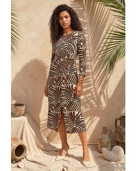 Roman - Petite Abstract Print Knot Front Dress - Lyst