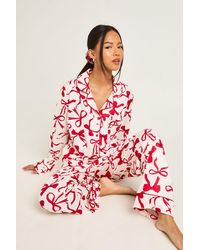 Boohoo - Petite Oversized Bow Print Long Sleeve Shirt & Trouser 3 Piece Pyjama Set - Lyst