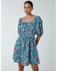 Blue Vanilla - Square Neck Puff Sleeve Mini Dress - Lyst