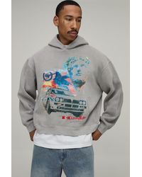 BoohooMAN - Oversized Boxy Moto Graphic Washed Hoodie - Lyst