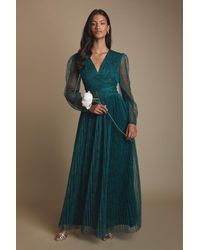 Oasis - Petite Volume Sleeve V Neck Mesh Bridesmaid Maxi Dress - Lyst