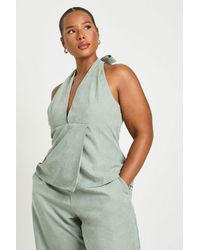 Boohoo - Plus Peached Halter Neck Peplum Top - Lyst