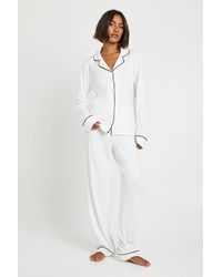 Boohoo - Tall Jersey Piping Detail Long Sleeve Shirt & Trousers Pyjama Set - Lyst
