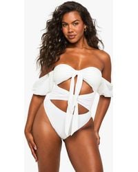 Boohoo - Premium Bridal Tie Front Bathing Suit - Lyst