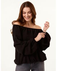 Blue Vanilla - Bardot Elasticated Rouched Sleeve Top - Lyst