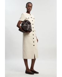 Karen Millen - Textured Tweed Tailored Pocket Front Short Sleeve Midi Dress - Lyst