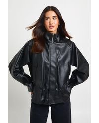 Boohoo - Pebbled Faux Leather Cinched Waist Funnel Neck Jacket - Lyst
