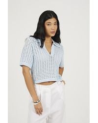 Brave Soul - Pointelle Knit Collared T-Shirt - Lyst