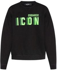 DSquared² - Icon Blurred Lime Logo Crew Neck Jumper Cotton - Lyst