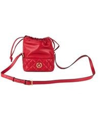 Versace - Quilted Leather Drawstring Shoulder Bag Bucket Crossbody Handbag - Lyst