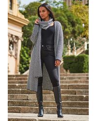 Sosandar - Herringbone Knit Longline Cardigan With Scarf Acrylic/Nylon - Lyst