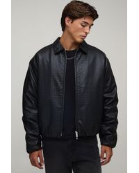 BoohooMAN - Boxy Fit Pu Textured Harrington Jacket - Lyst