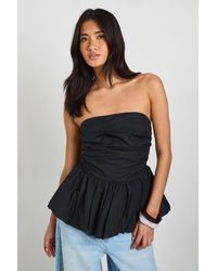 Boohoo - Bandeau Ruched Bust Peplum Bubble Hem Top - Lyst