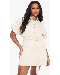 Boohoo - Plus Denim Utility Belt Shift Dress - Lyst