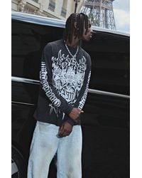 BoohooMAN - Oversized Extended Neck Washed Gothic Bm Crest Long Sleeve T-Shirt - Lyst