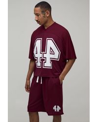 BoohooMAN - Oversized Boxy Mesh Batwing 44 Hockey Top And Short Set - Lyst
