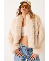 Bianco Lucci - Faux Fur Cropped Open Collar Coat - Lyst
