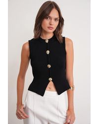 MixRay - Textured Knit Crop Top With Button Details - Lyst