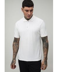 BoohooMAN - Tall Slim Fit 1/4 Zip Pique Polo - Lyst