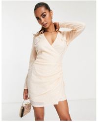 In The Style - Exclusive Sequin Plunge Front Collar Detail Mini Wrap Dress - Lyst