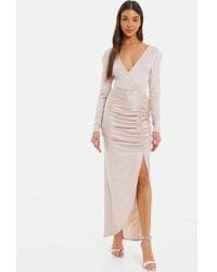 Quiz - Champagne Shimmer Ruched Maxi Dress - Lyst