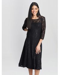 Gina Bacconi - Elianna Midi-Length Sequin Lace 3/4 Sleeve Cocktail Dress - Lyst